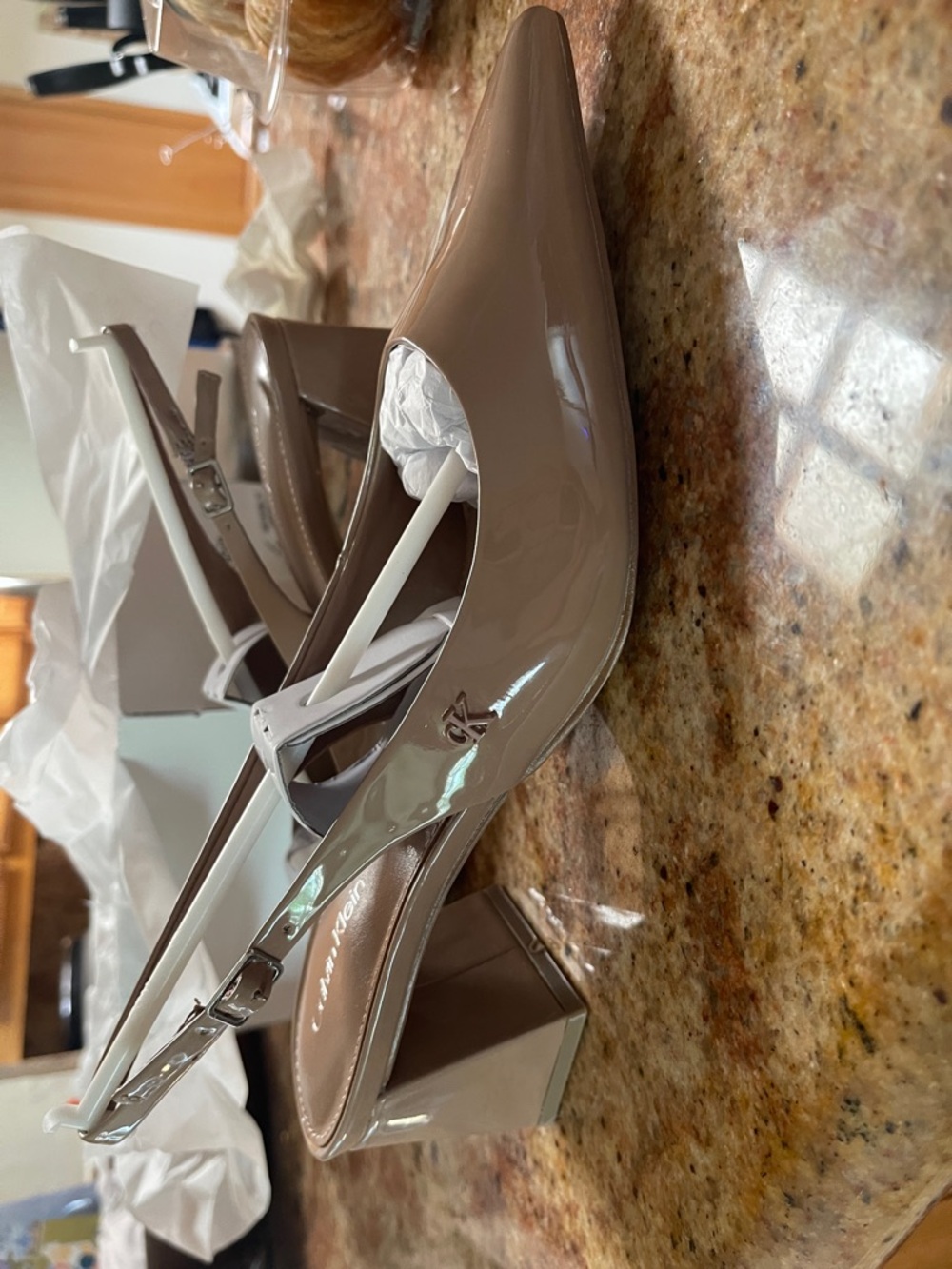 Calvin Klein Nude Patent Slingback Block Heel Pumps - Picture 2 of 7